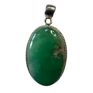 925 Sterling Silver Natural Green Chrysoprase Oval Pendant